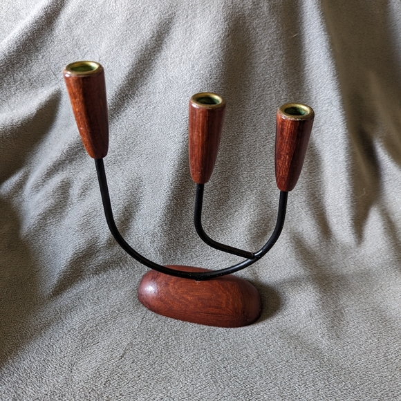SMALL MID CENTURY MODERN MCM TEAK CANDELABRA 3 ARMS DENMARK - Picture 7 of 7